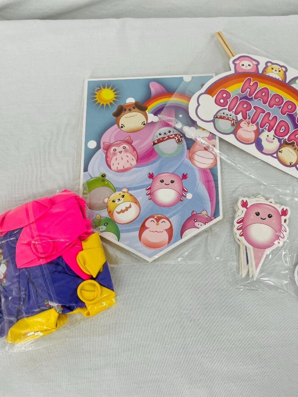Squishmallows Birthday Party Supplies Banner Cupcake Toppers